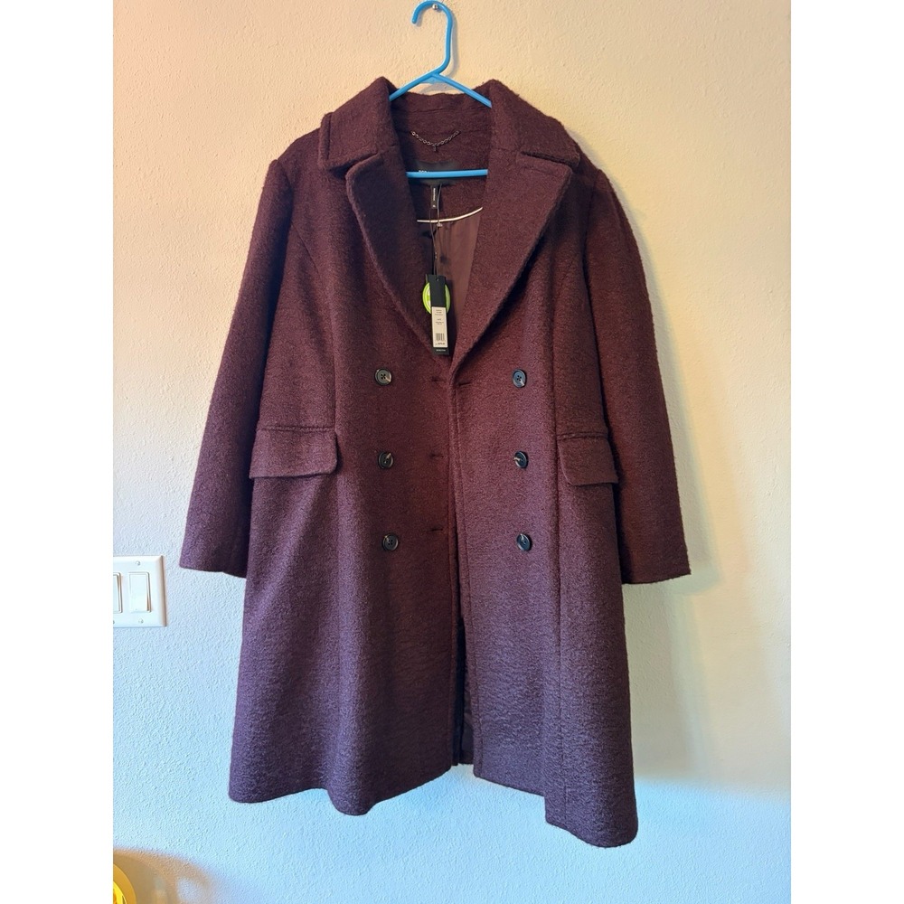BCBG Maxazria Womens Double Breasted Longline Peacoat Plum Purple XL 15662BM